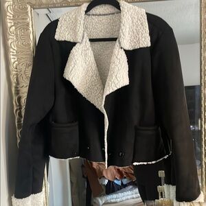 Black Teddy Jacket with Contrasting Cream Collar